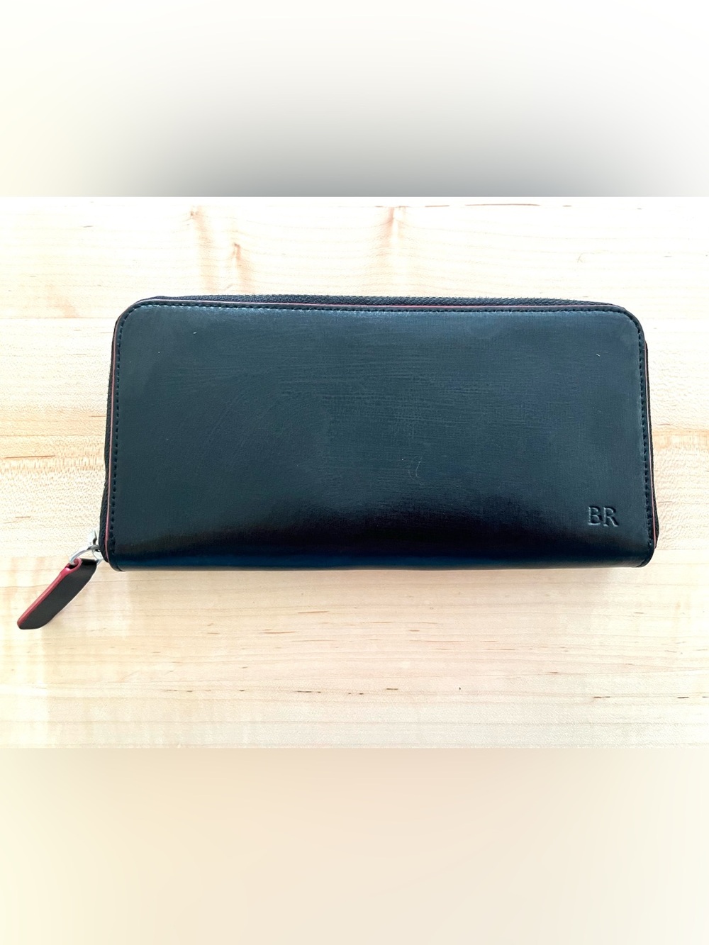 Banana Republic Black/Red Trim Leather Zip Around Wallet